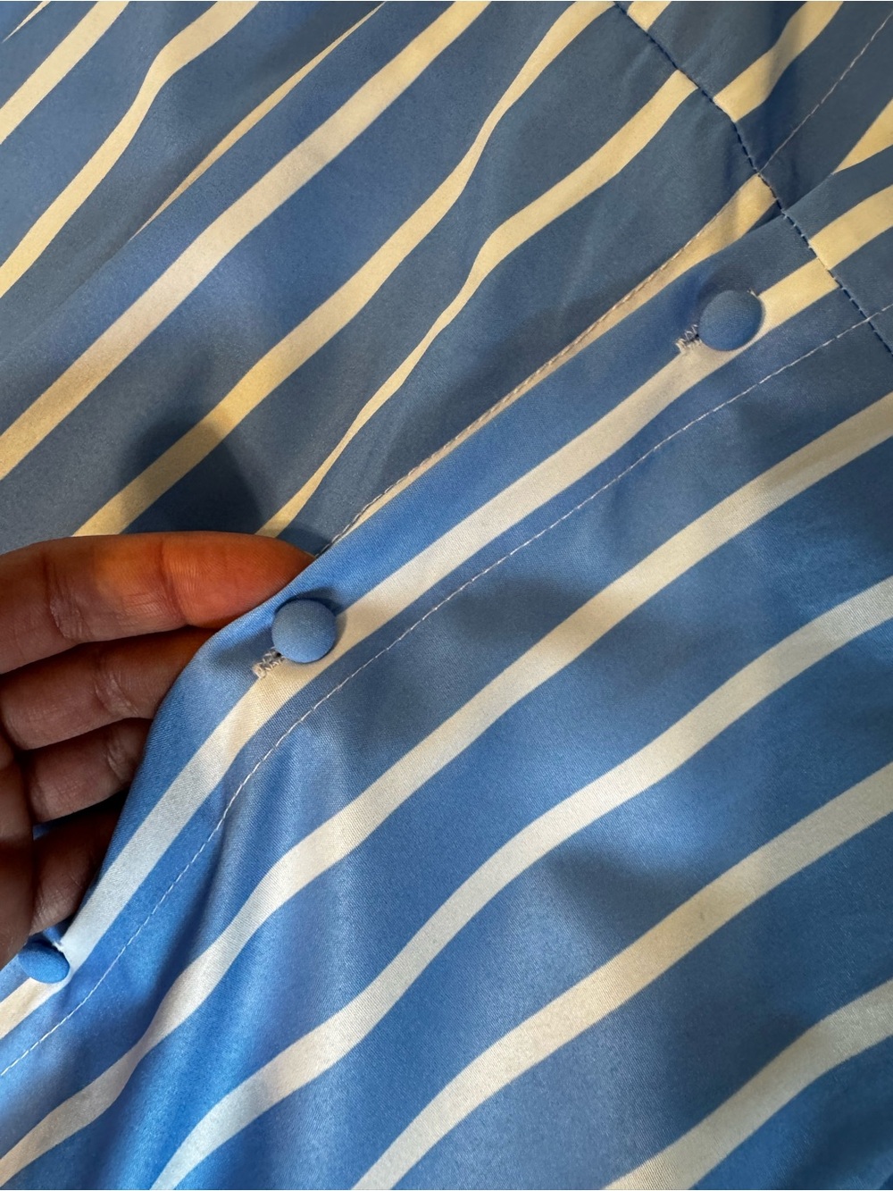 Blue & White Striped Button-Front Midi Dress | Puff Sleeve Shirt Dress | Size M - Picture 4 of 6